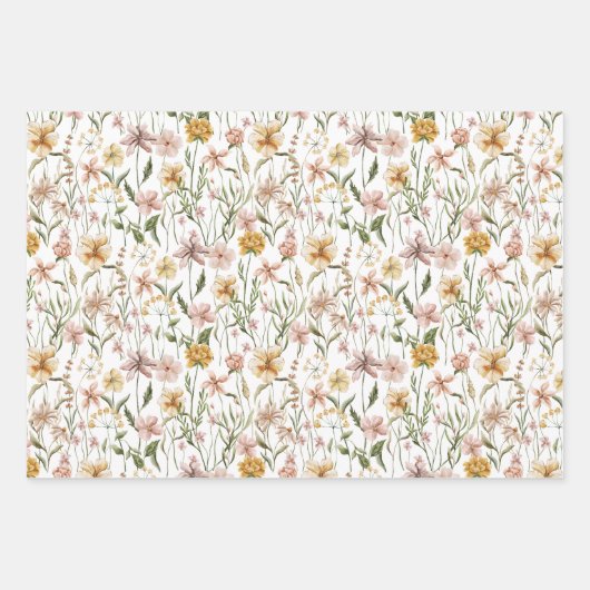 Waterverf Wildflower Meadow Floral Pattern Inpakpapier Vel (Voorkant)