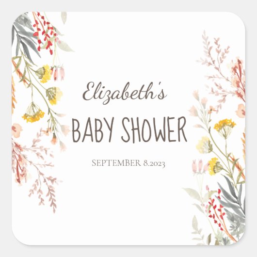 Waterverf Wildflower Meadow Gedroogd Vierkante Sticker (Voorkant)