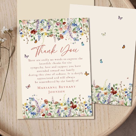 Waterverf Wildflower Memorial viering van het leve Bedankkaart