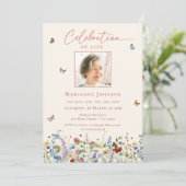 Waterverf Wildflower Memorial viering van het leve Kaart (Staand voorkant)