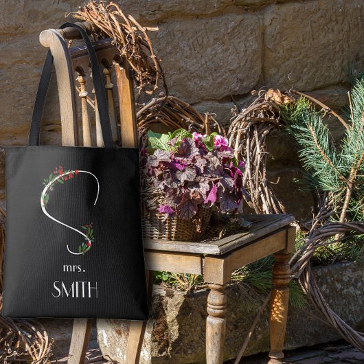 Waterverf Wildflower Monogram Wit Rood Zwart Draagtas