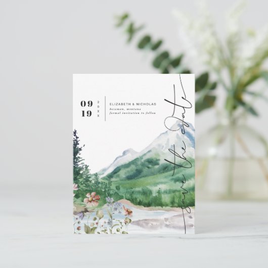 Waterverf Wildflower Mountain | Datum opslaan Aankondigingskaart (Staand voorkant)