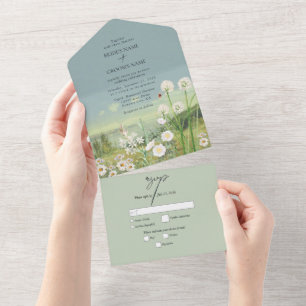 Waterverf Wildflower Mountain Landscape Wedding All In One Uitnodiging