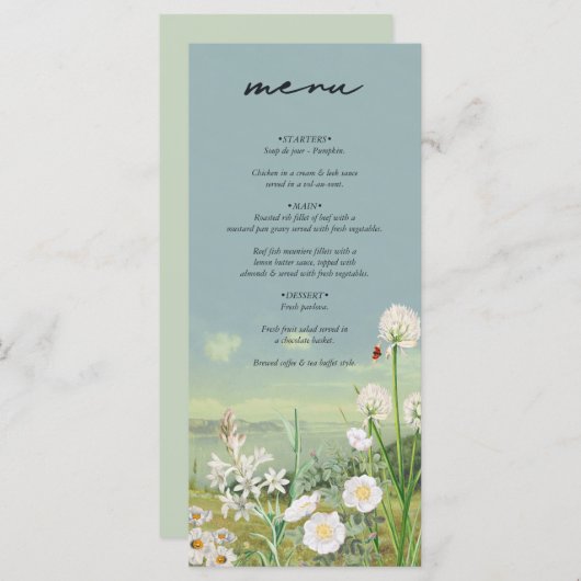 Waterverf Wildflower Mountain Landscape Wedding Menu (Voorkant / Achterkant)