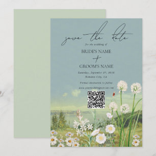 Waterverf Wildflower Mountain Landscape Wedding Save The Date