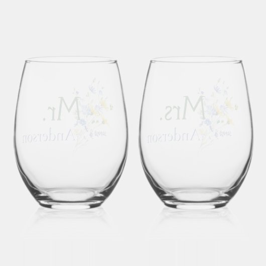 Waterverf Wildflower Mr en Mrs Wijnglas Zonder Voet (Achterkant)