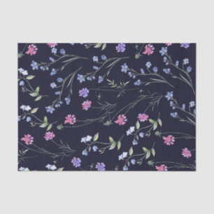 Waterverf Wildflower Navy Bloempatroon Tissuepapier