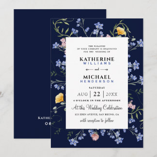 Waterverf Wildflower QR Code Details RSVP Wedding Kaart