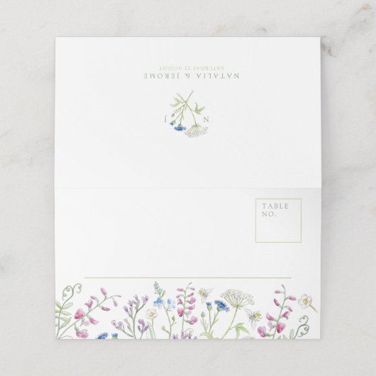 Waterverf wildflower schetsen wit groen bruiloft (Buitenkant ongevouwen)