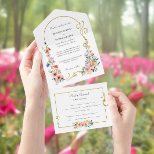 Waterverf Wildflower Spring Summer Arch Wedding All In One Uitnodiging