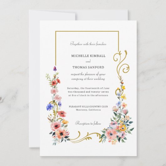 Waterverf Wildflower Spring Summer Wedding Kaart (Voorkant)