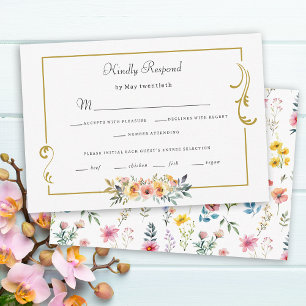 Waterverf Wildflower Spring Summer Wedding RSVP Kaartje