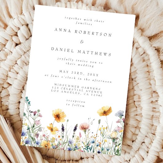 Waterverf Wildflower Spring Wedding Invitation Kaart