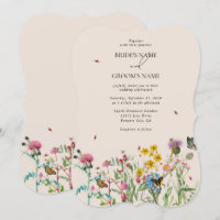 Waterverf Wildflower Tuin & Insecten Bruiloft Inv