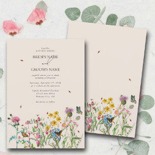 Waterverf Wildflower Tuin & Insecten Bruiloft Kaart