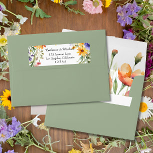 Waterverf Wildflower Tuin Lente Bruiloft Etiket