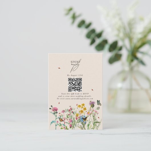 Waterverf Wildflower Tuin QR Code Bruiloft Informatiekaartje (Staand voorkant)