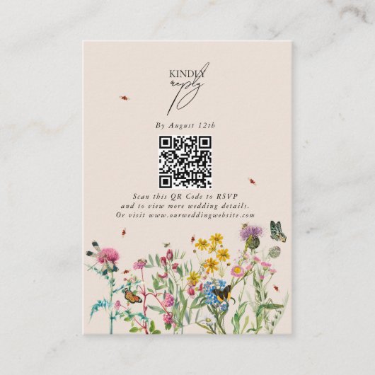 Waterverf Wildflower Tuin QR Code Bruiloft Informatiekaartje (Voorkant)