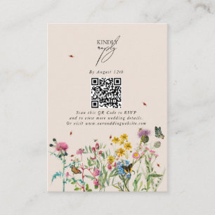 Waterverf Wildflower Tuin QR Code Bruiloft Informatiekaartje