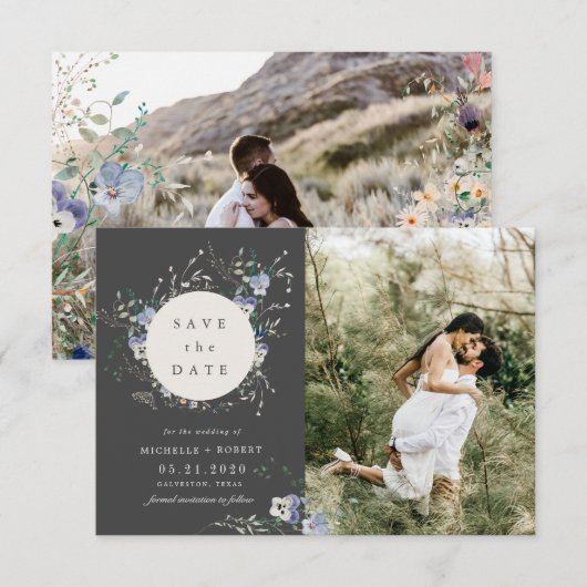 Waterverf Wildflower Twee foto Sla de datum op Kaart (Voorkant / Achterkant)