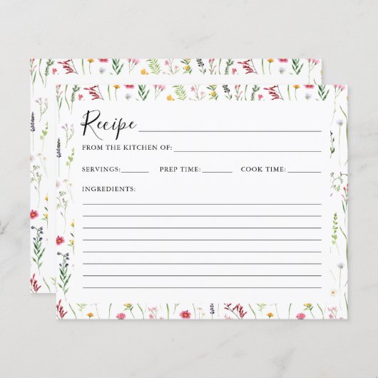 Waterverf Wildflower Vrijgezellenfeest Recept Kaar (Voorkant / Achterkant)