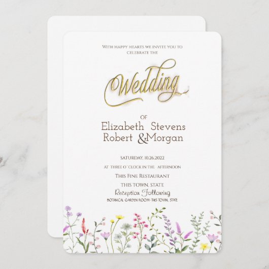 Waterverf Wildflower Wedding Kaart (Voorkant / Achterkant)