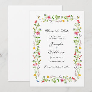 Waterverf Wildflower Wedding Sla datum op Aankondiging