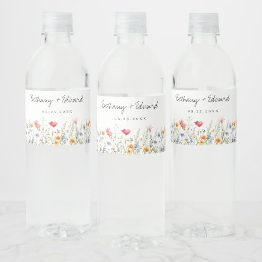 Waterverf Wildflower Wedding Waterfles Etiket (Flessen)