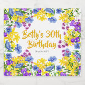 Waterverf Wildflowers 30e verjaardagsfeest Sparkling Wijnetiket (Enkel label)