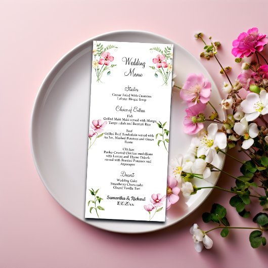 Waterverf Wildflowers 4x9'' Wedding Menu