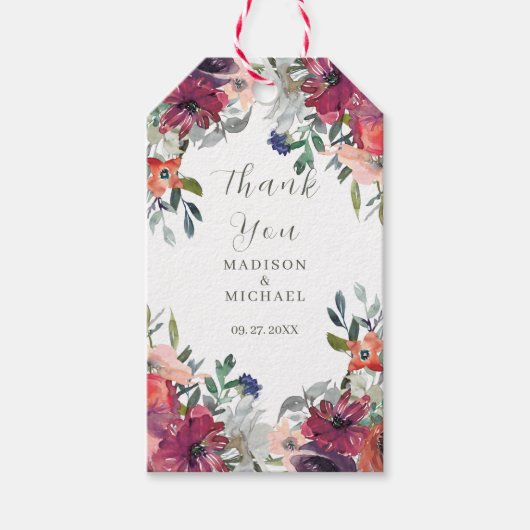 Waterverf Wildflowers Elegant Boho Fall Wedding Cadeaulabel (Voorkant)