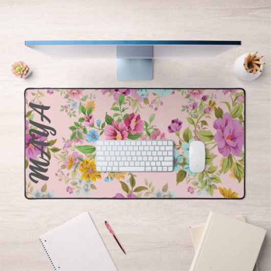 Waterverf Wildflowers Gepersonaliseerde scriptnaam Bureaumat (Kantoor 1)