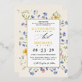 Waterverf Wildflowers Meadow details RSVP Wedding Folie Uitnodiging