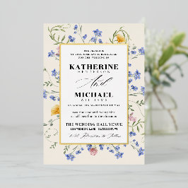 Waterverf Wildflowers Meadow Details RSVP Wedding Folie Uitnodiging