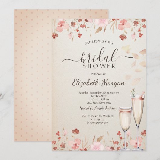 Waterverf Wildflowers Petals Prosecco Kaart (Voorkant / Achterkant)