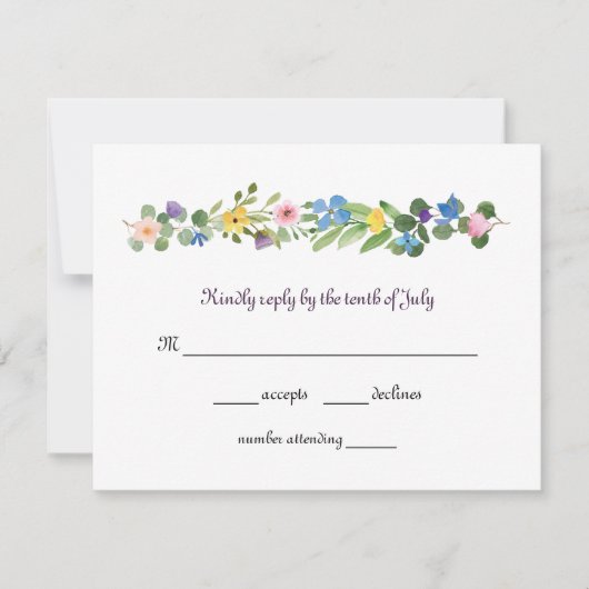 Waterverf Wildflowers RSVP Response Kaart (Voorkant)