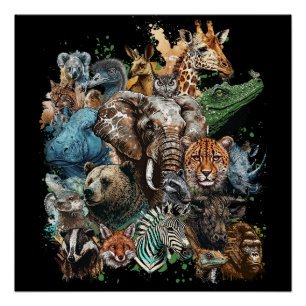 Waterverf Wildlife Collage Perfect Poster