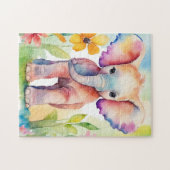 Waterverf Wildlife Elephant Legpuzzel (Horizontaal)