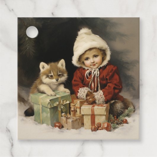 Waterverf Wildlife Kind Kerstcadeaus Bedankjes Labels (Voorkant)