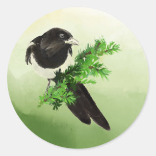 Waterverf Wildlife Magpie Bird Natuur art Ronde Sticker