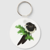 Waterverf Wildlife Magpie Bird Natuur art Sleutelhanger (Voorkant)