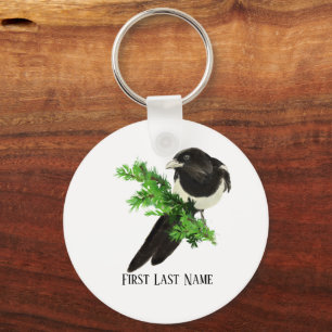 Waterverf Wildlife Magpie Bird Natuur art Sleutelhanger