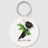 Waterverf Wildlife Magpie Bird Natuur art Sleutelhanger (Achterkant)
