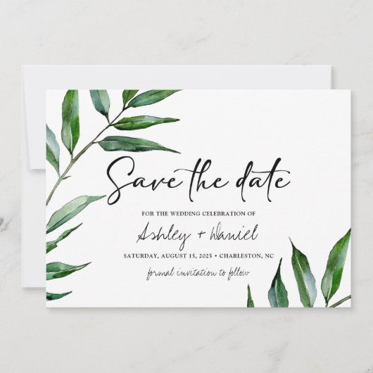 Waterverf wilg verlaat save the date kaart (Voorkant)