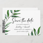 Waterverf wilg verlaat save the date kaart (Voorkant / Achterkant)