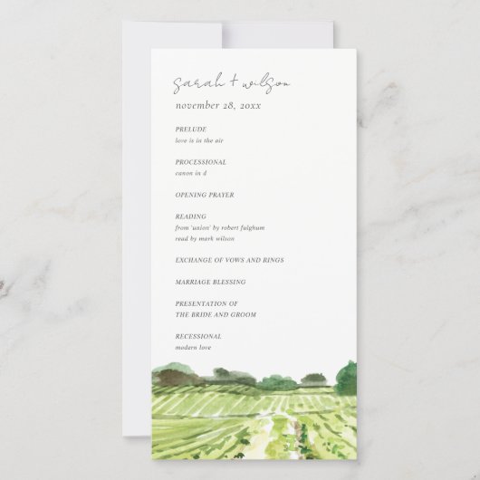 Waterverf Winery Vineyard Wedding Program Card Bedankkaart (Voorkant)
