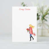 Waterverf Winkelen Mode meisje Bedankkaart (Staand voorkant)