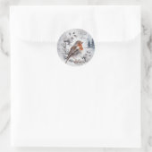 Waterverf Winter American Robin Hartelijk dank Ronde Sticker (Tas)