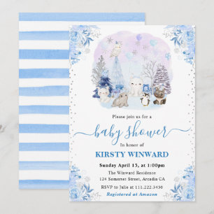 Waterverf Winter Arctische Dieren Baby Shower Kaart