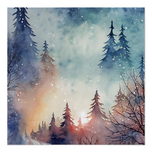Waterverf Winter Art Wall Poster Perfect Poster (Voorkant)